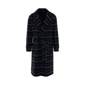 Check Wool Coat in Navy