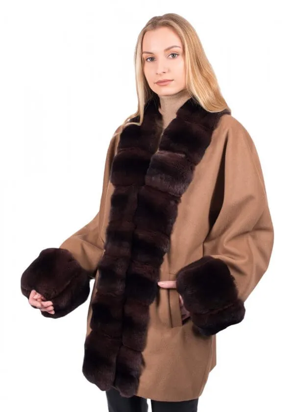 Chinchilla Fur Trimmed Cashmere Coat