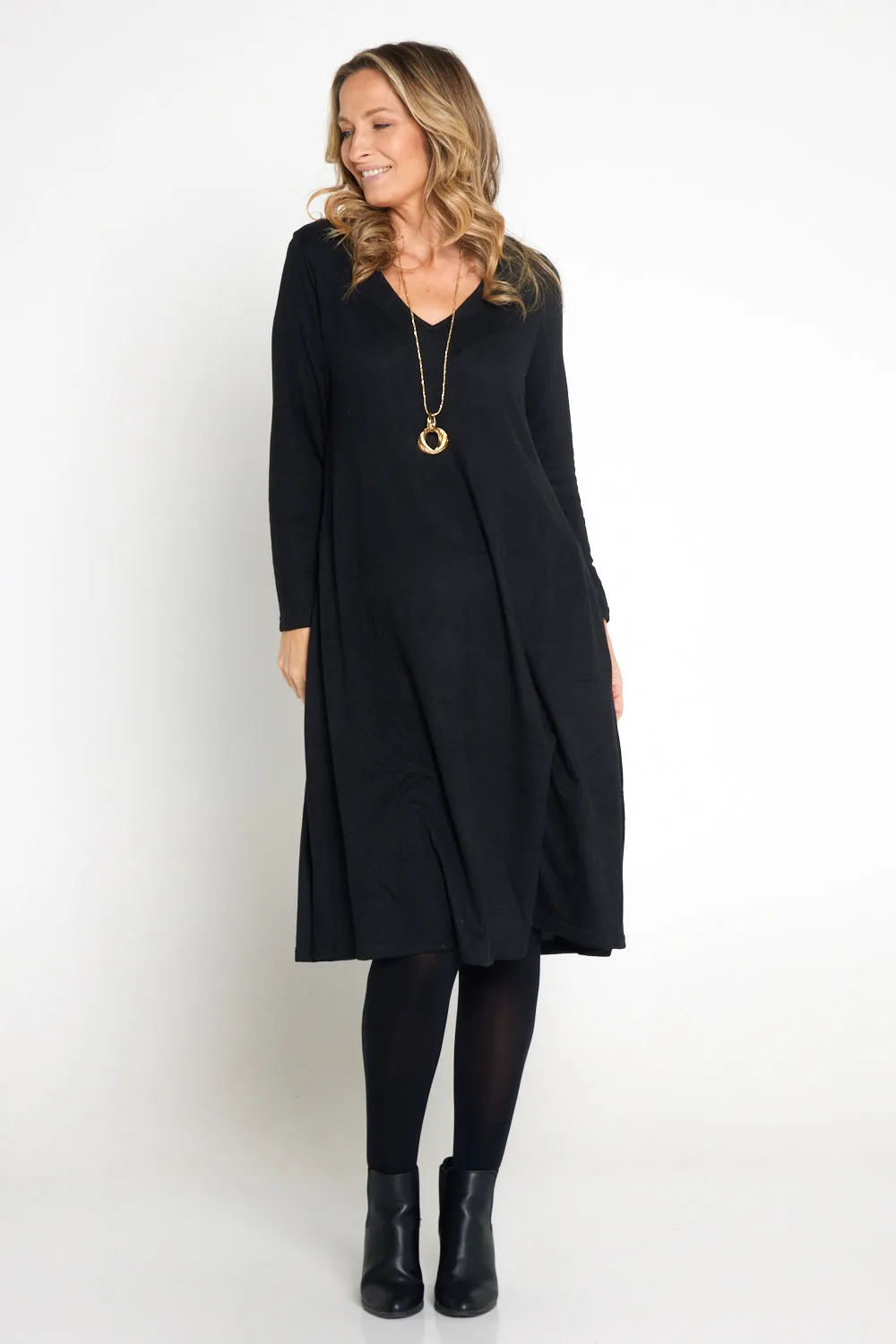 Christobel Sleeved Knit Dress - Black