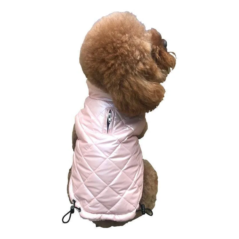 Coco Puffer Dog Coat With Diamond Quilting Pearl Pink Large