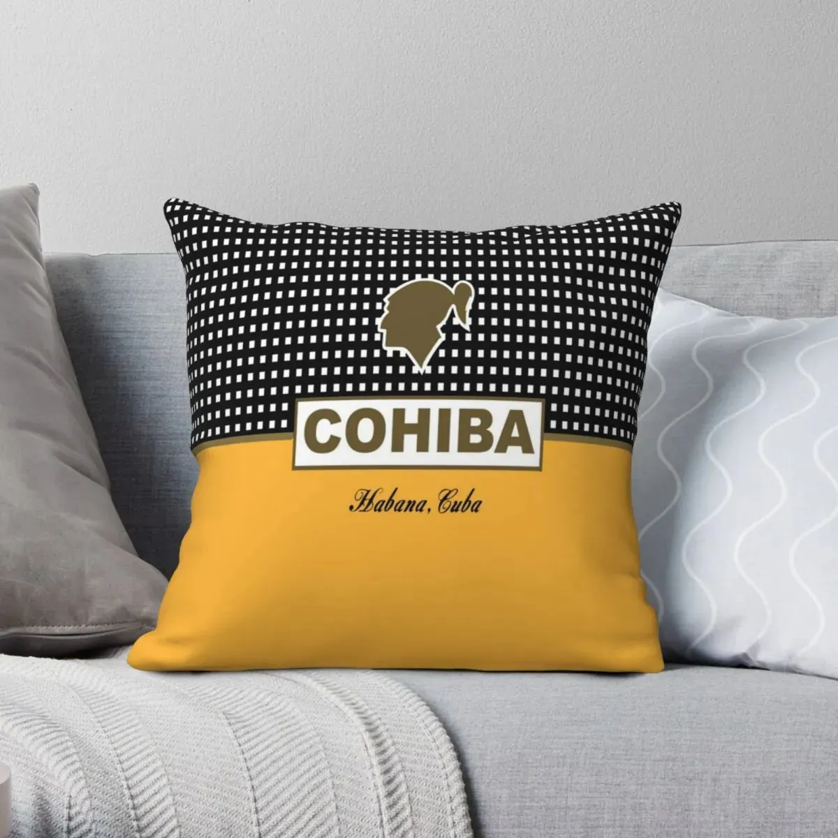 Cohiba Habana Cuba Cigar Style Pillowcases Yellow Poliester