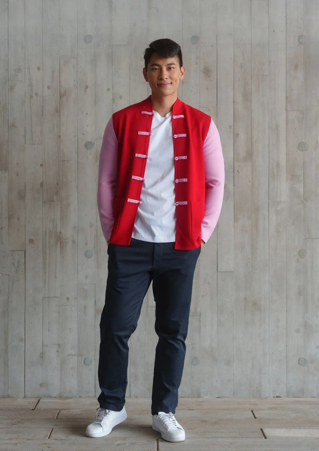 Color-Block Knit Tang Jacket (Red/ Pink)