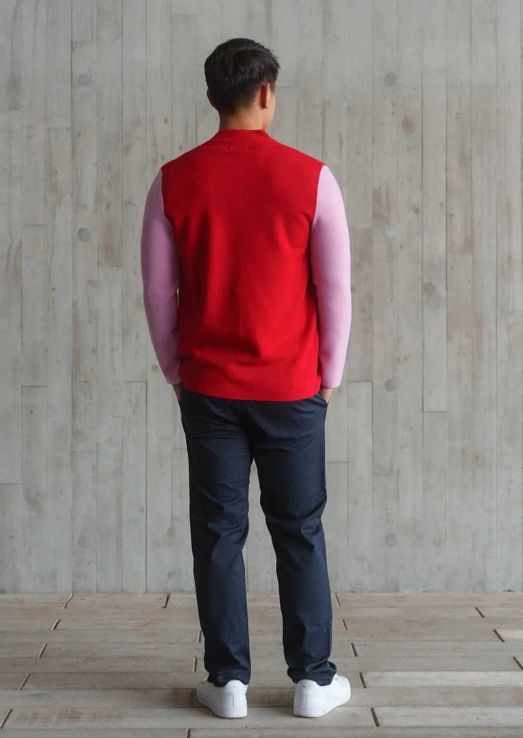 Color-Block Knit Tang Jacket (Red/ Pink)