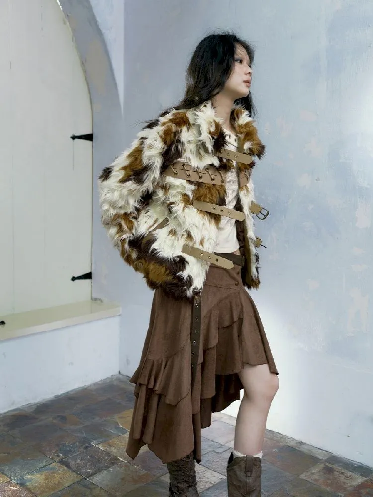 Colorblocked cow fur coat【s0000005243】