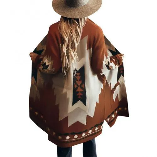 Cowichan Cardigan Aztec Sweater Duster Ivory Brown Or Black You Choose Thick Cushy Boho Blanket Jacket With Pockets Available In Sizes Small Medium Large Or Extra Large XL