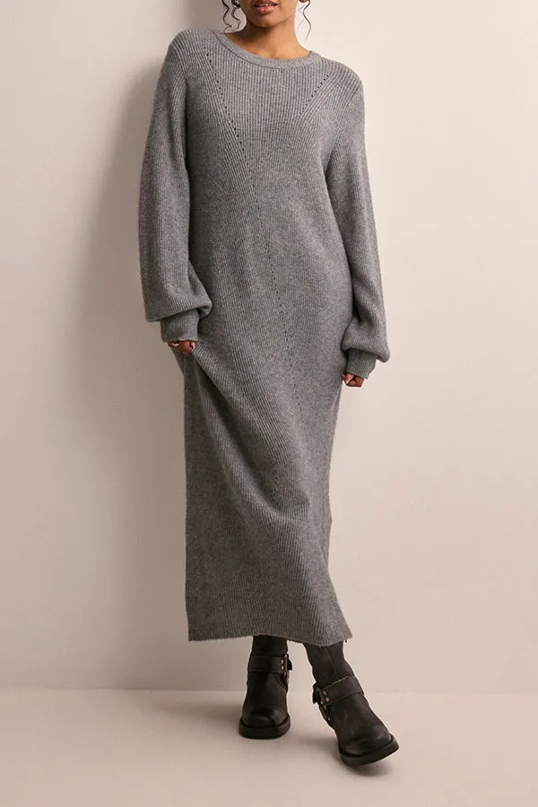 Cozy Rib-knit Round Neck Midi Dress