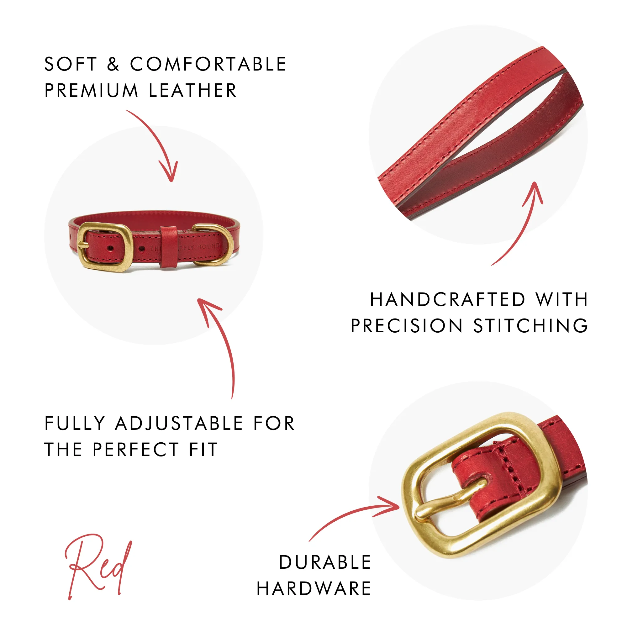 Crimson Red Leather Dog Collar & Lead Set with Gold Hardware