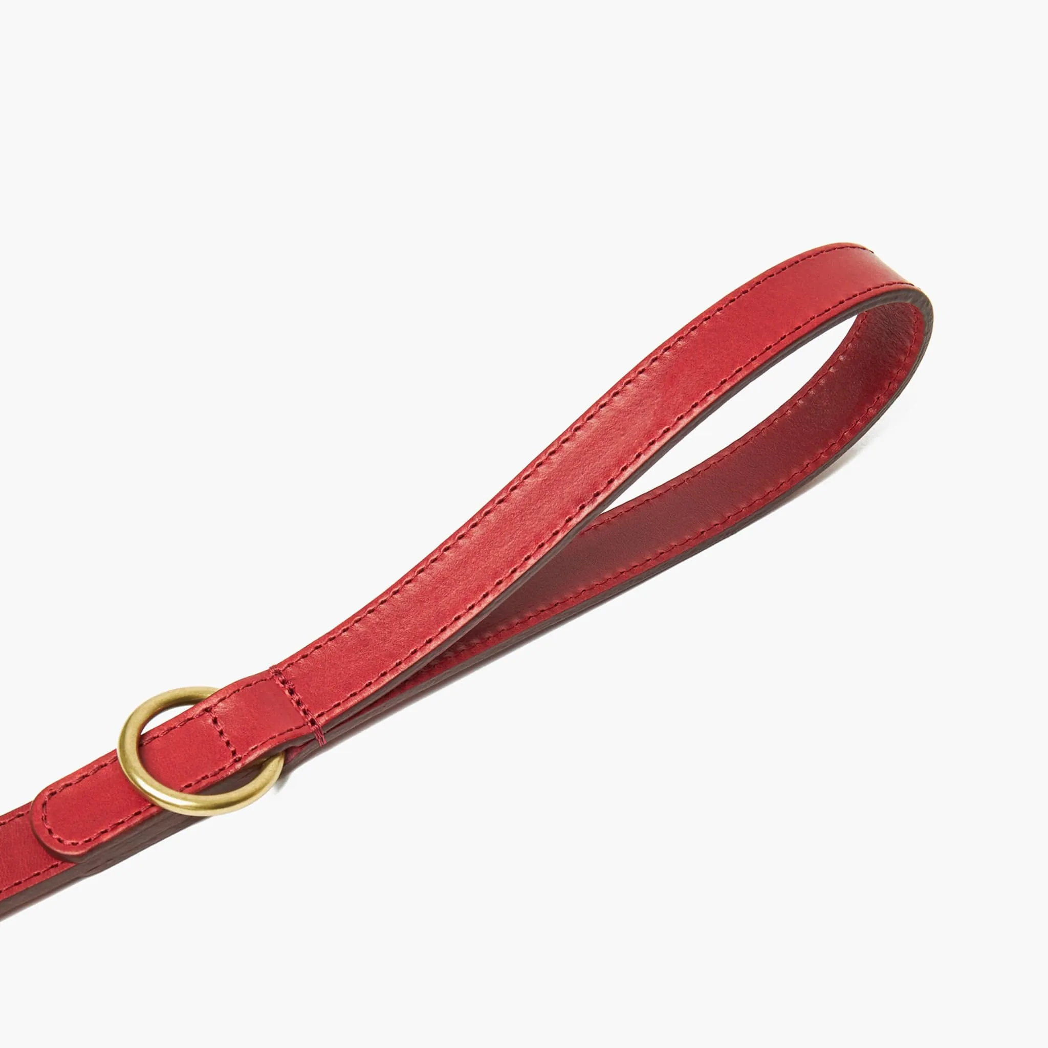 Crimson Red Leather Dog Collar & Lead Set with Gold Hardware