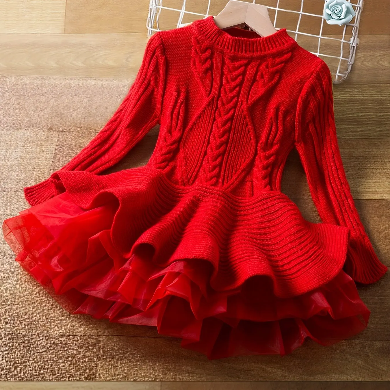 Cute Christmas Tutu Dress for Toddlers – Long Sleeve Mock Neck Knit Dress with Tutu Skirt