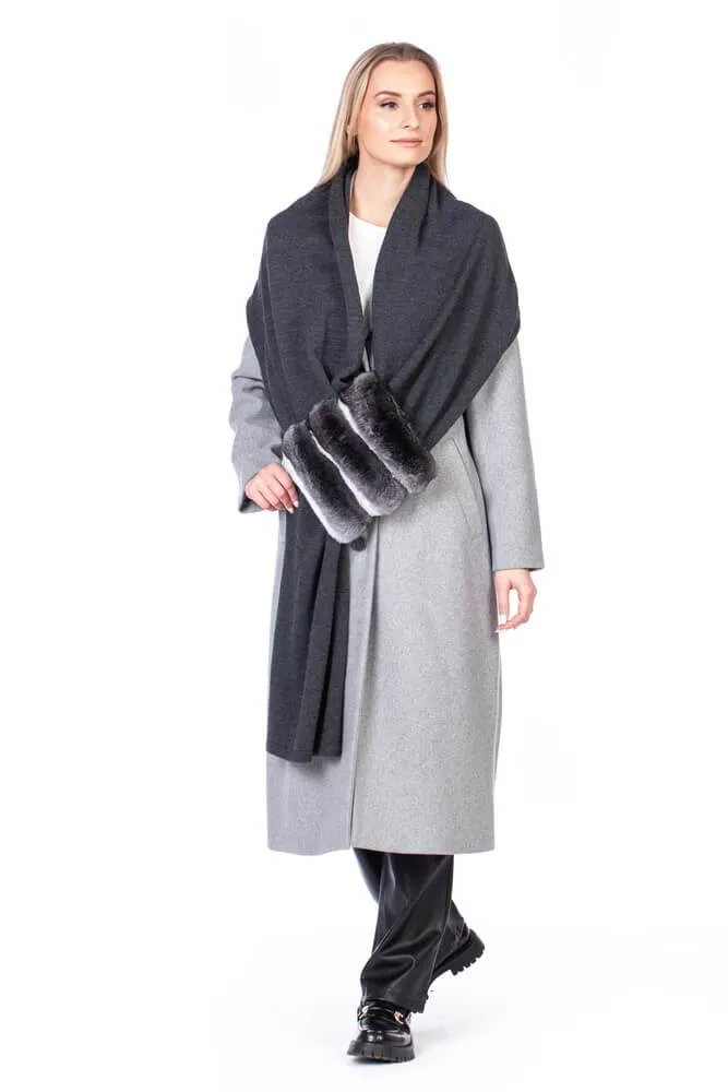 Dark Grey Chinchilla Fur Cashmere Scarf