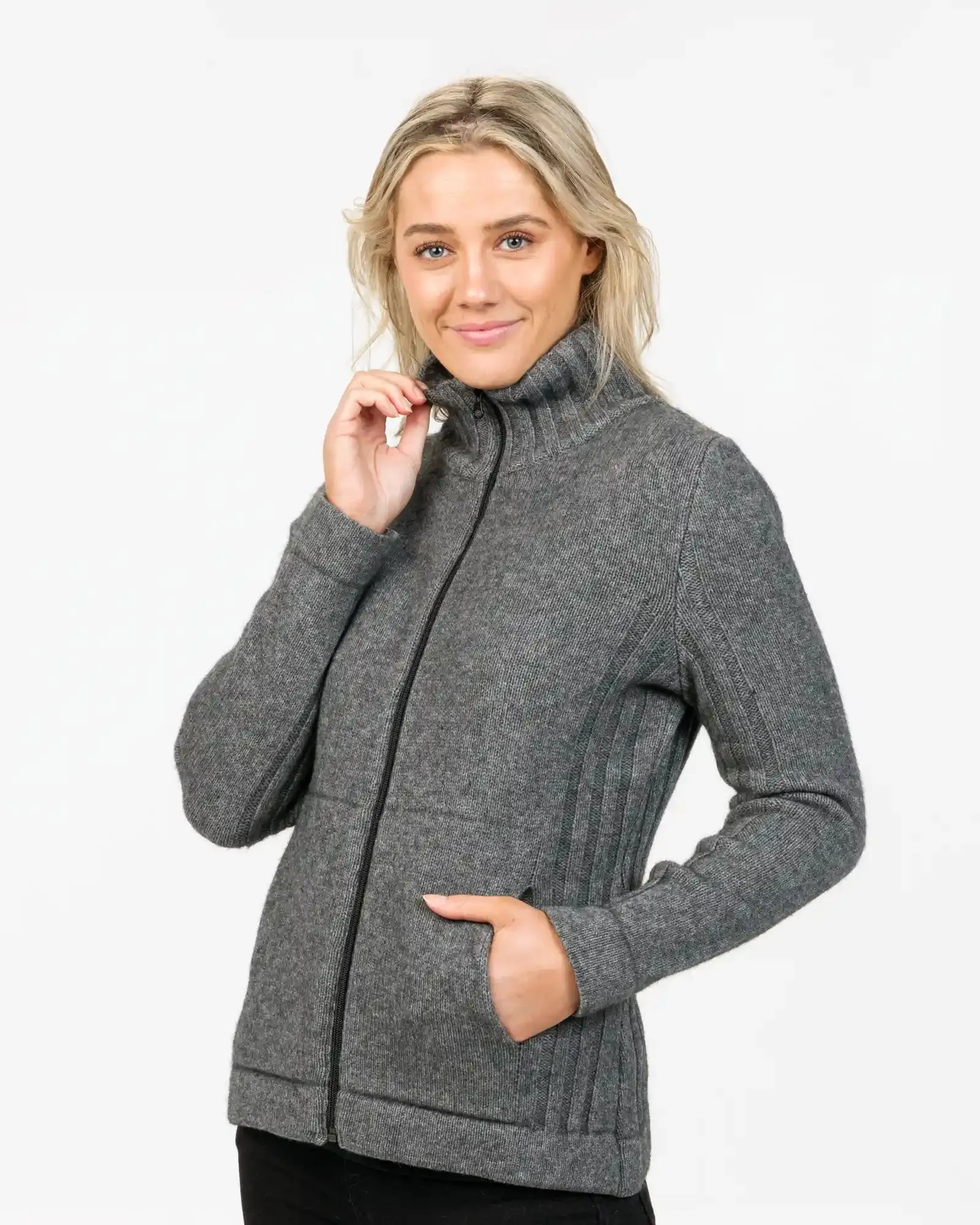 Dark Silver Women's Essential Jacket in Possum Merino - NS832