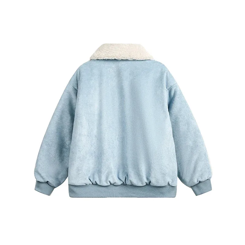 Denim Detachable Fur Collar Casual Jacket