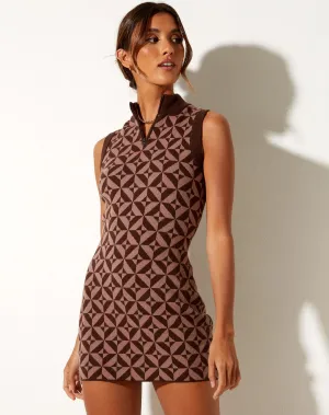 Dewei Dress in Geo Knit Coffee Brown