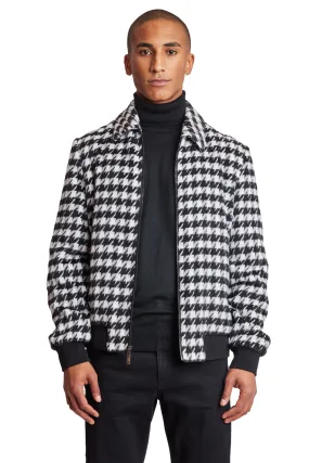 Dorian Collar Bomber Jacket - slim - Black/White Fuzzy Houndstooth