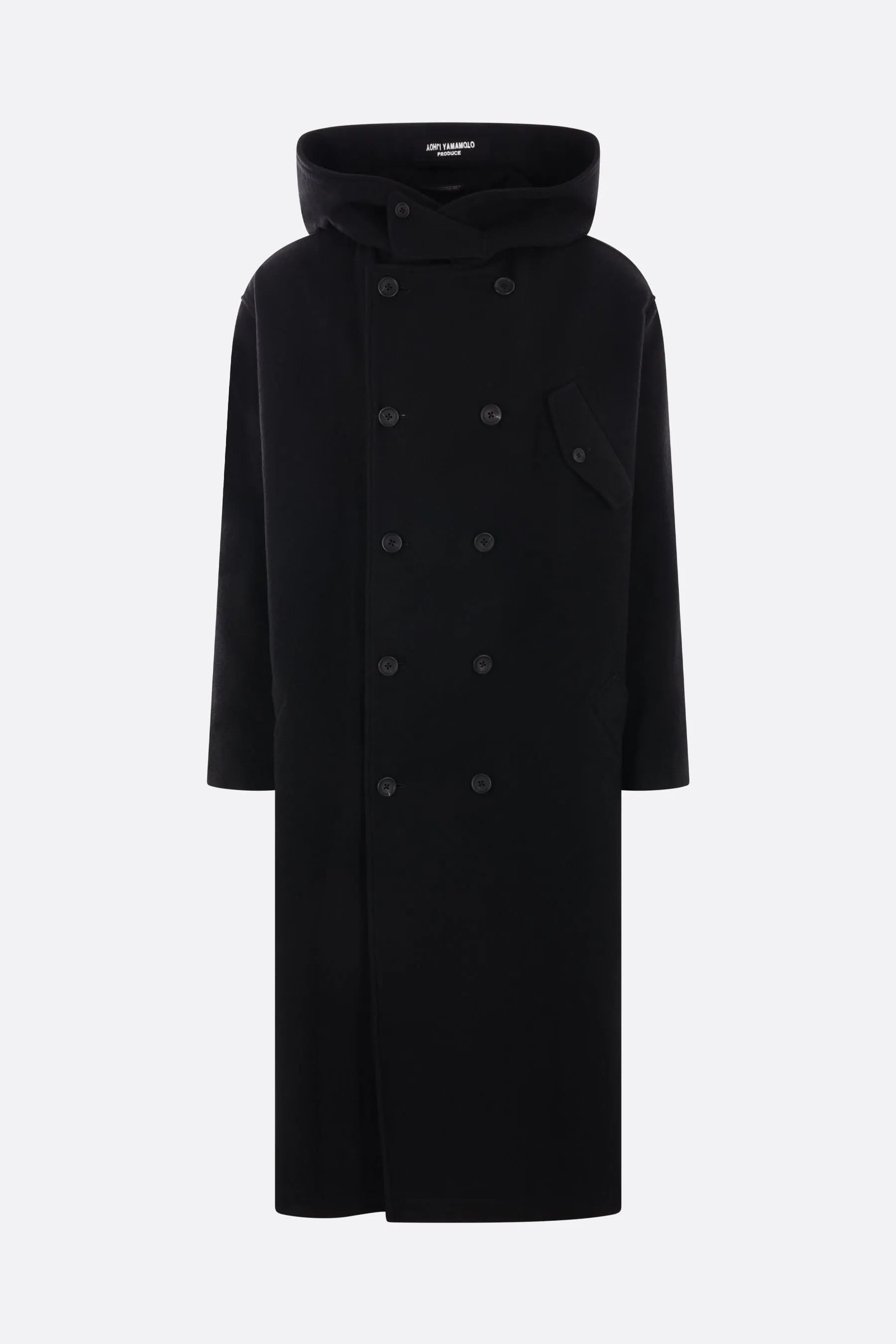 double-breasted wool coat with hood