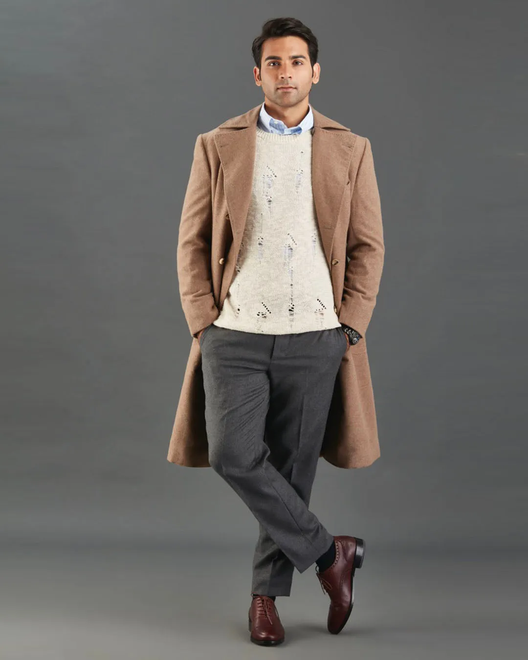 Drago 5% Cashmere 95% Wool: Fawn Flannel Over Coat