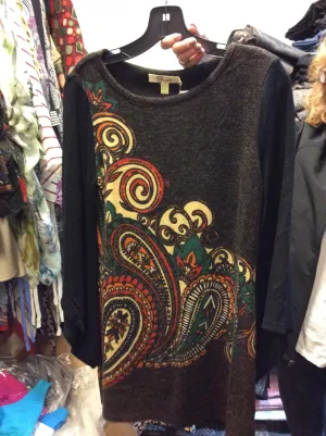 Dress-Black and brown swirl pattern on winter knit dress