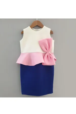 Elegant tricolor peplum knee length dress