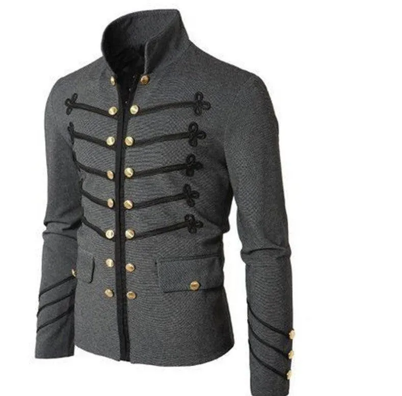 Embroidered Buttons Solid Color Men's Jacket