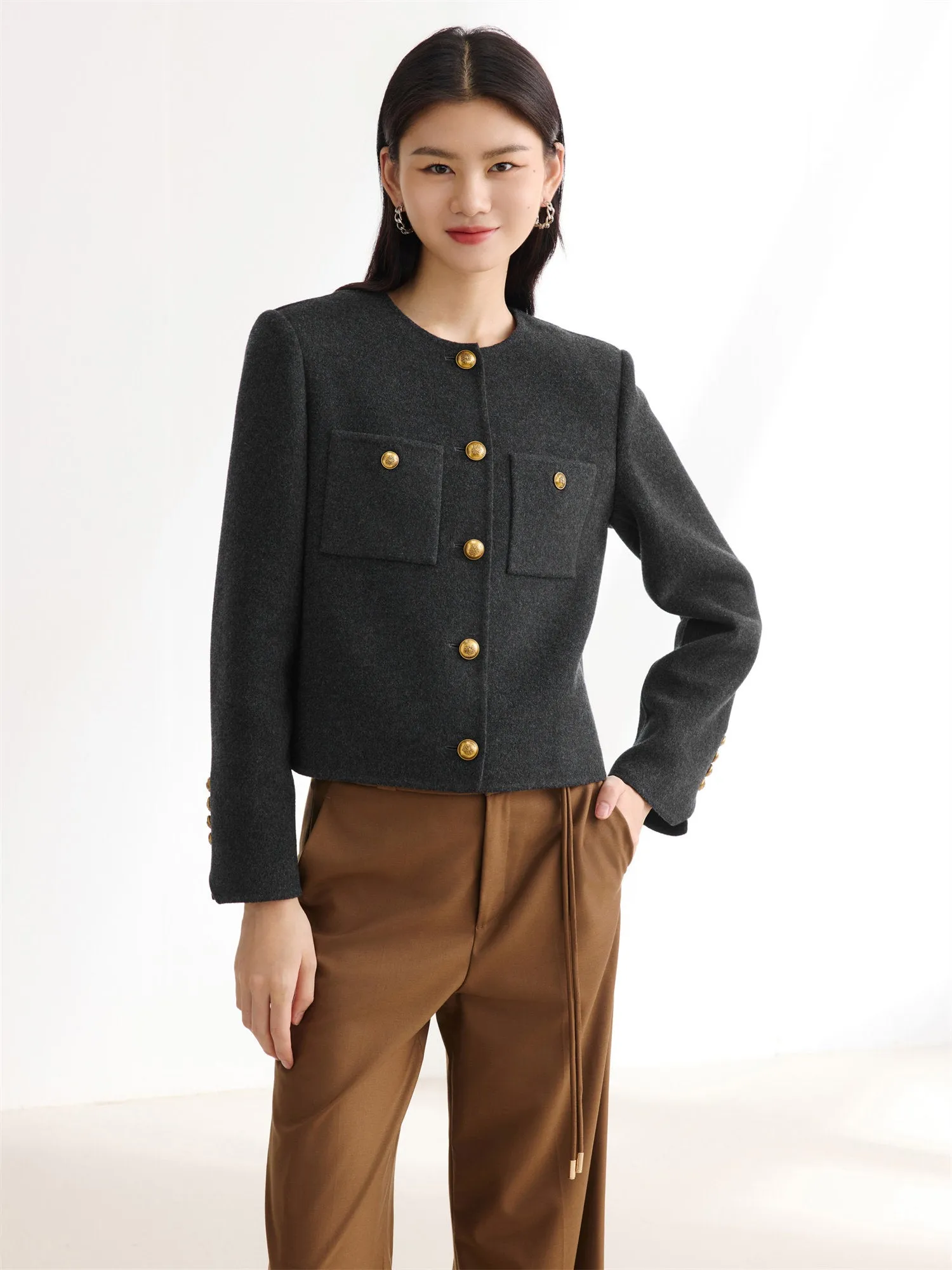 EP YAYING Pure Wool Tweed Coat