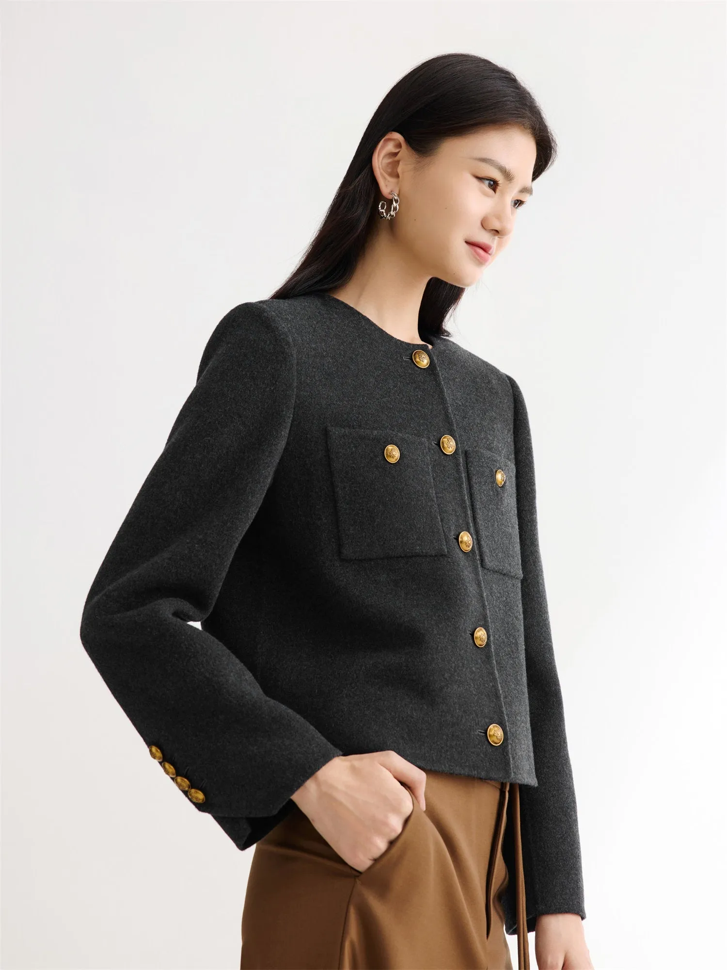 EP YAYING Pure Wool Tweed Coat