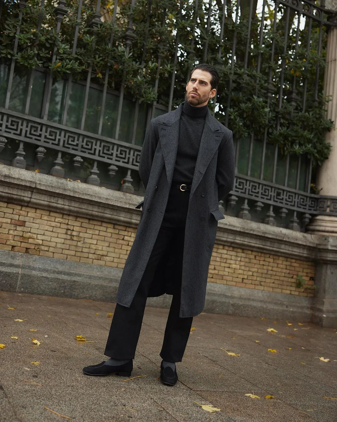 EThomas Wool Cashmere: Dark Grey Herringbone Over Coat