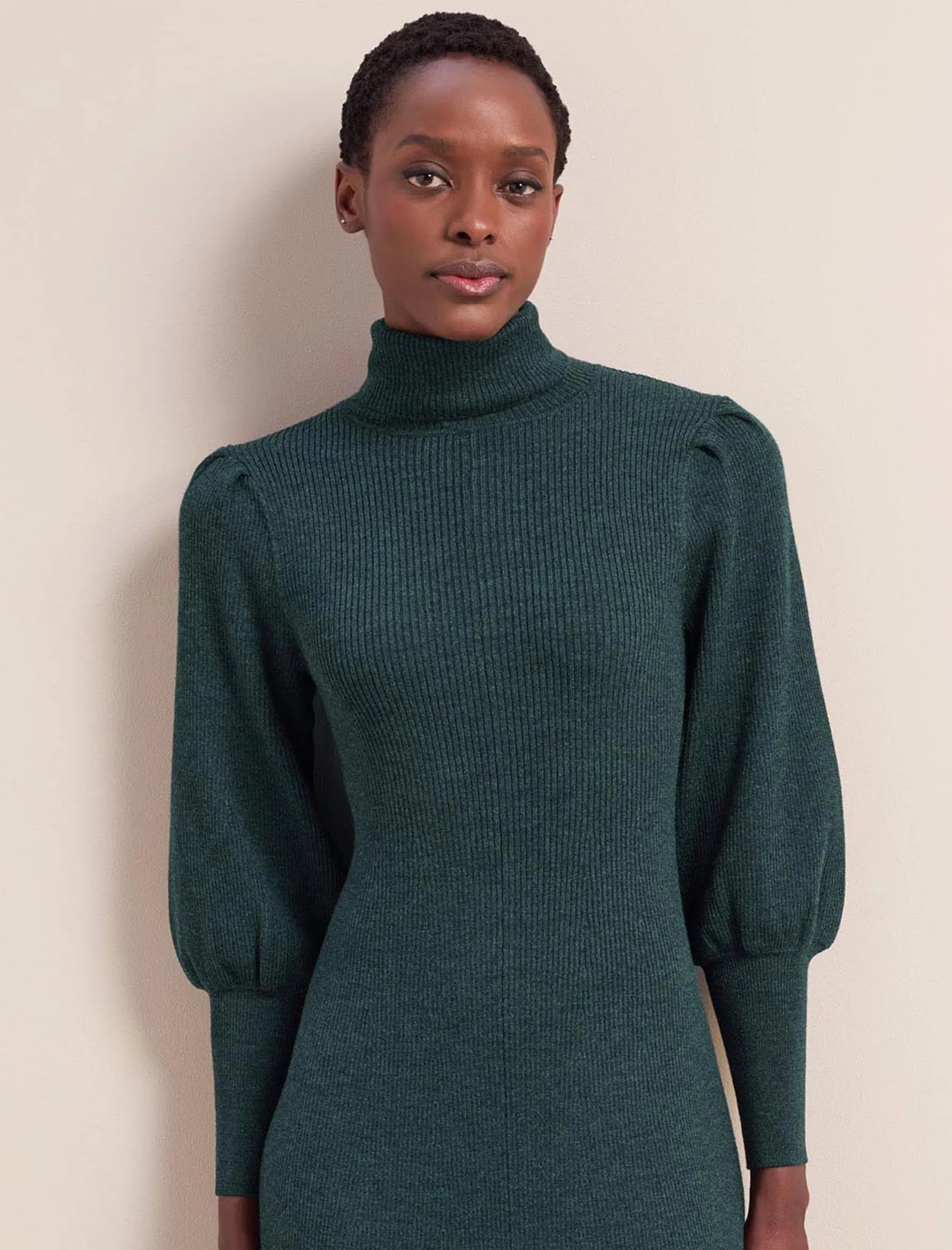 Eva Merino Wool Roll Neck Dress - Dark Green