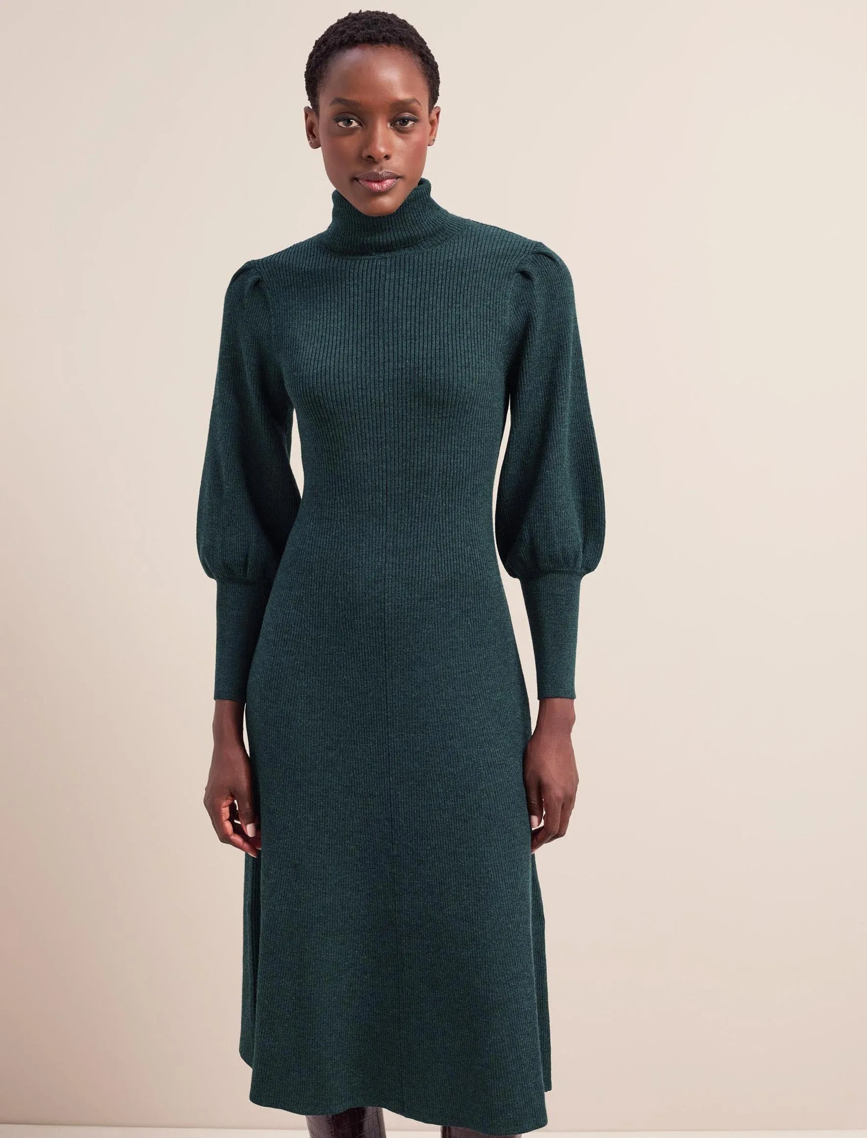 Eva Merino Wool Roll Neck Dress - Dark Green