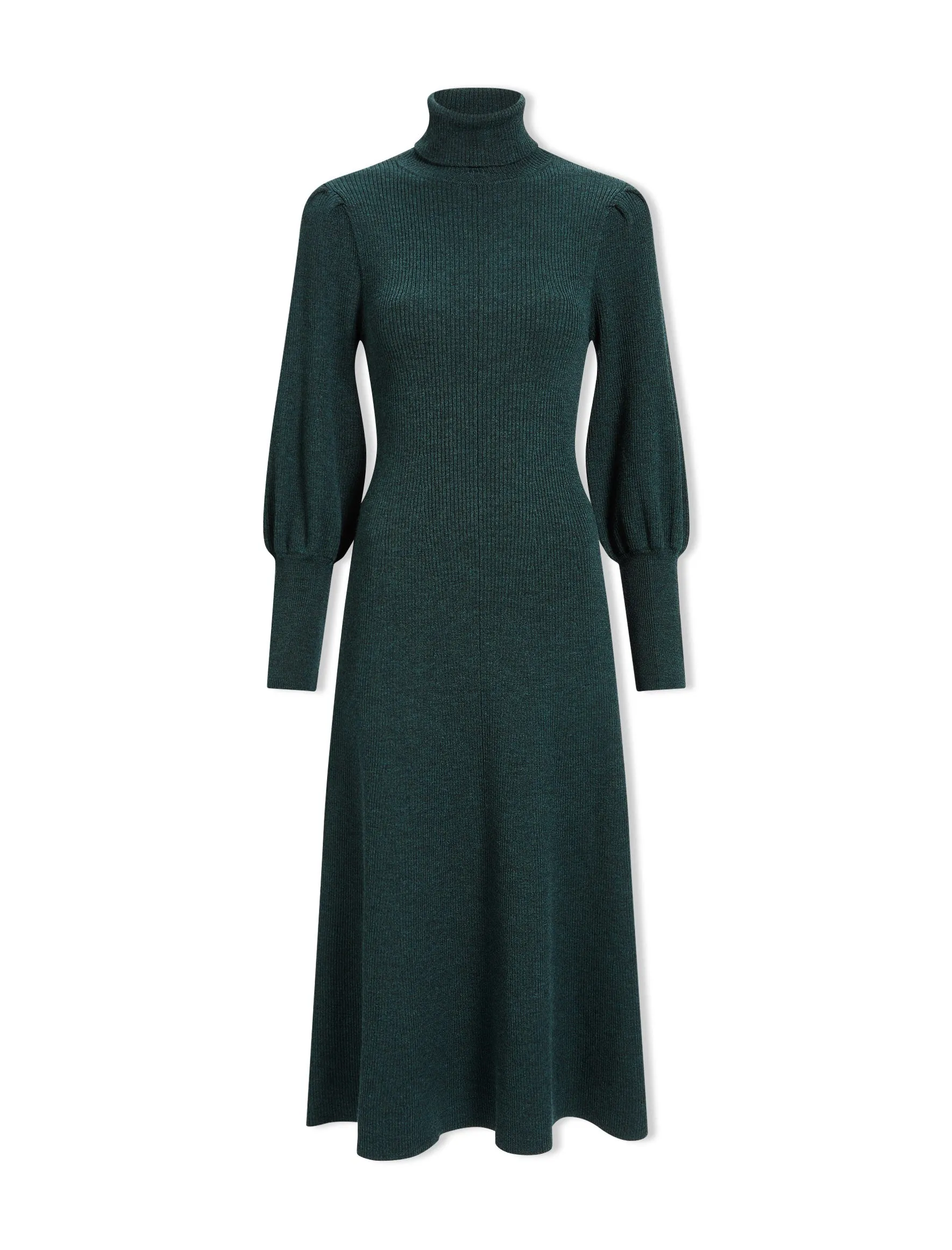 Eva Merino Wool Roll Neck Dress - Dark Green