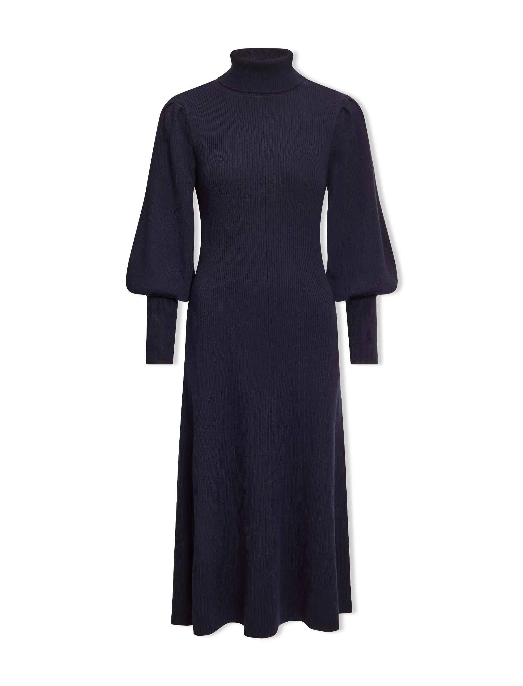 Eva Merino Wool Roll Neck Dress - Navy