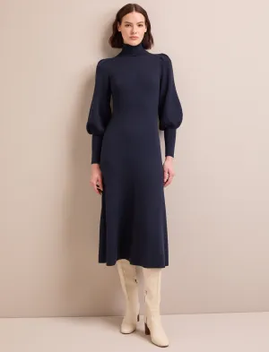 Eva Merino Wool Roll Neck Dress - Navy