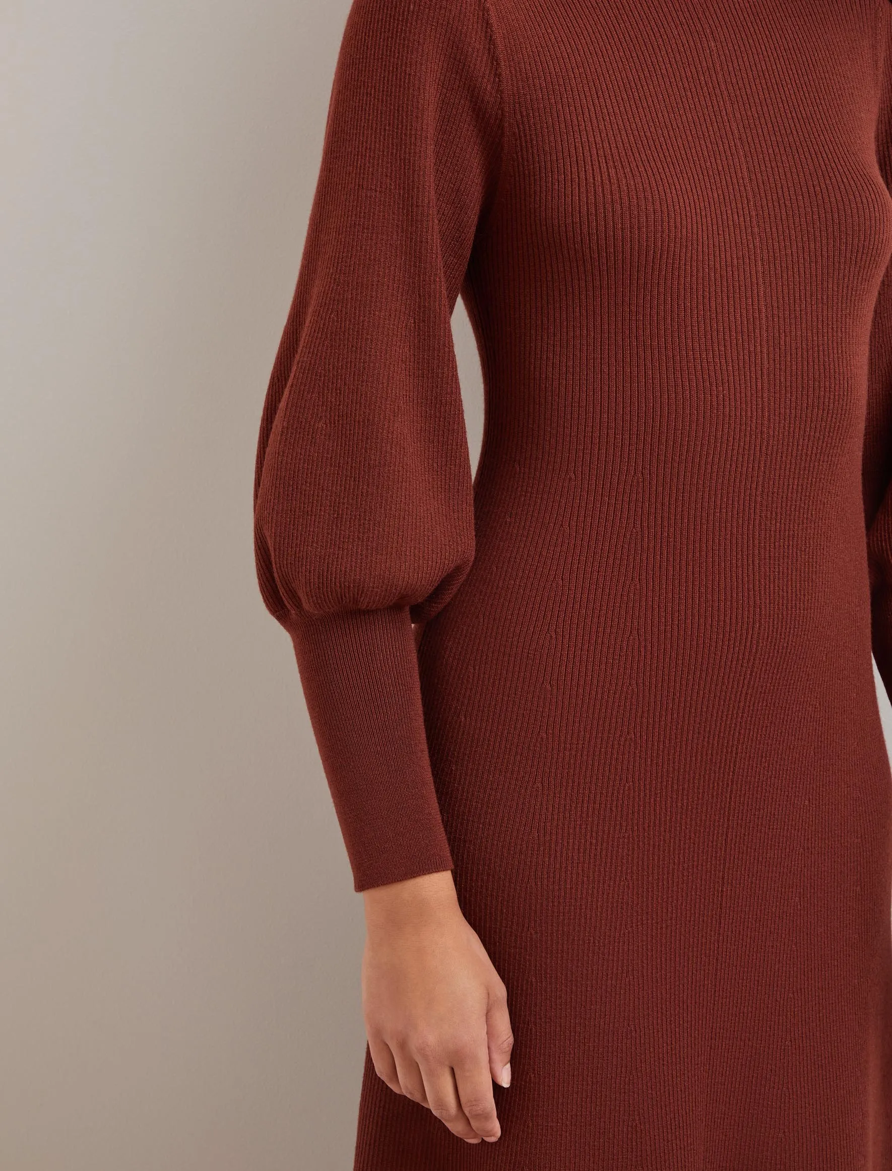 Eva Merino Wool Roll Neck Dress - Rust