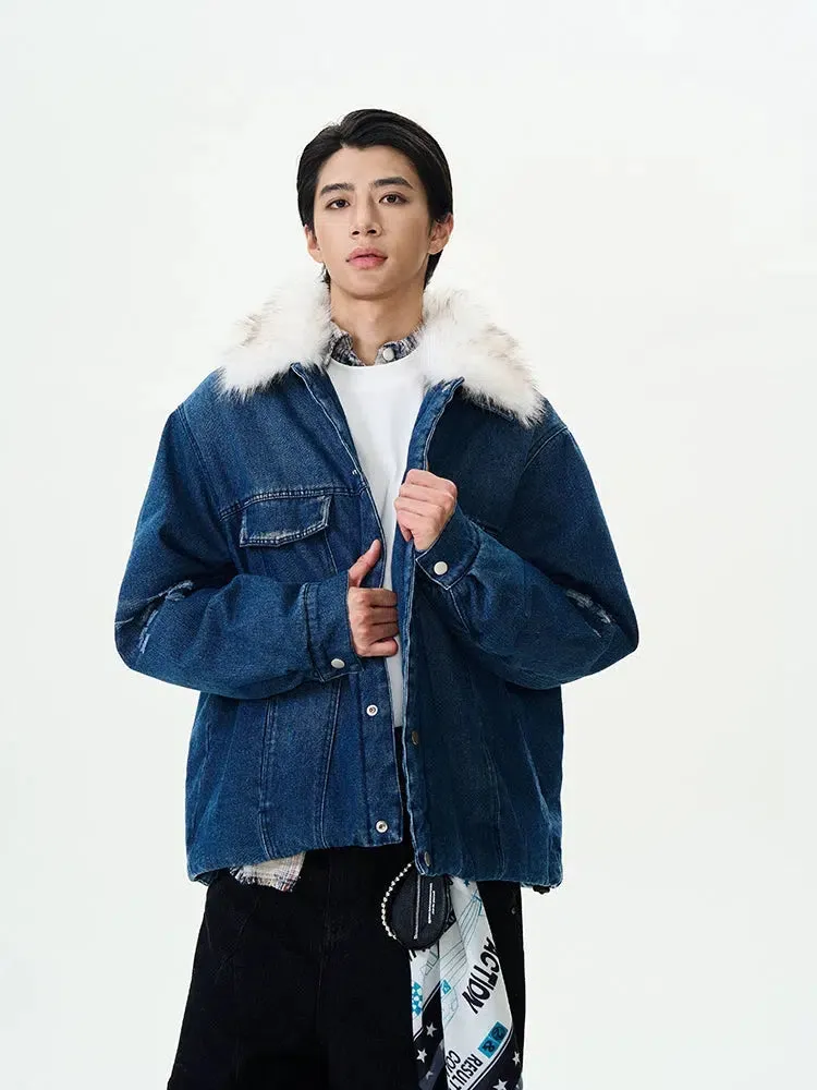 Faux Fur Collar Denim Jacket