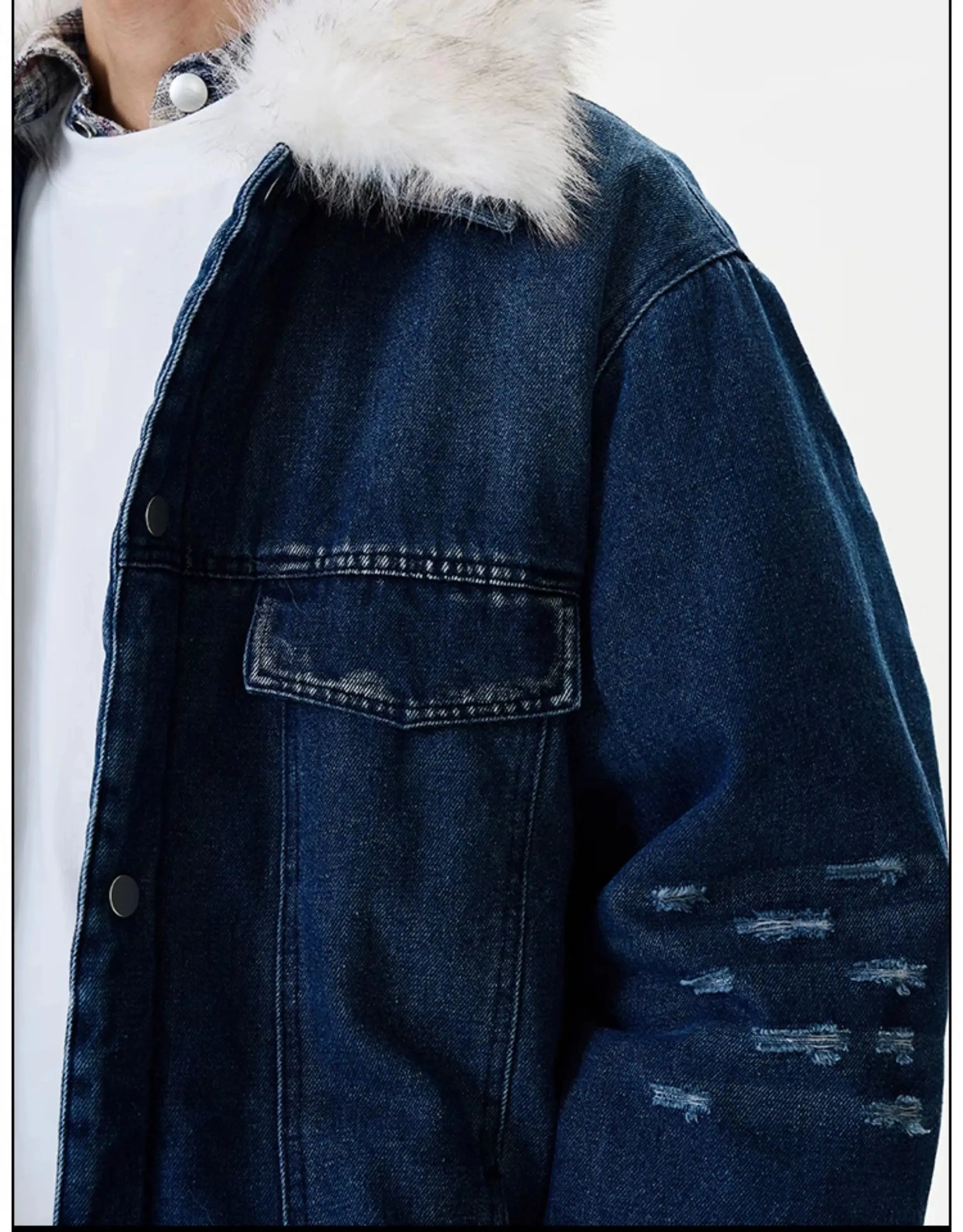 Faux Fur Collar Denim Jacket