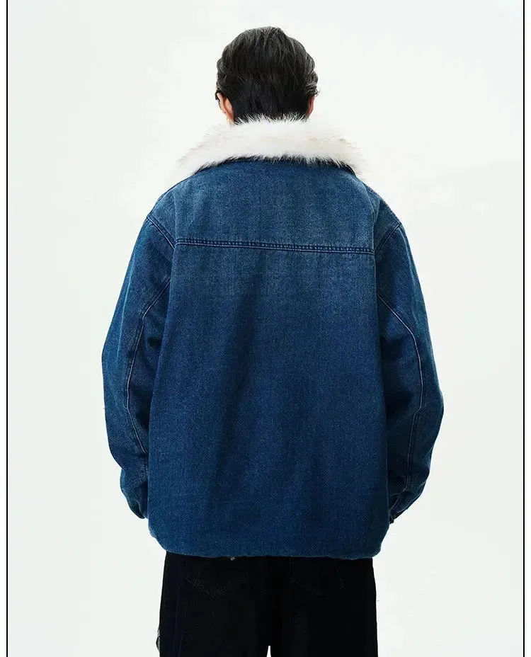 Faux Fur Collar Denim Jacket