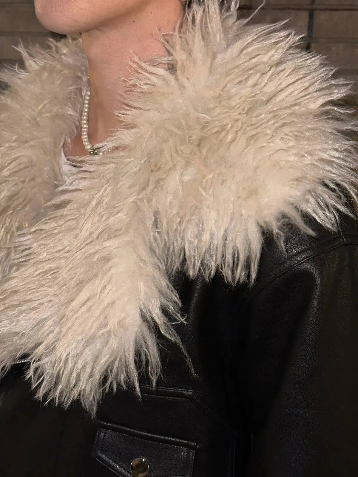 Faux Fur Collar Leather Jacket