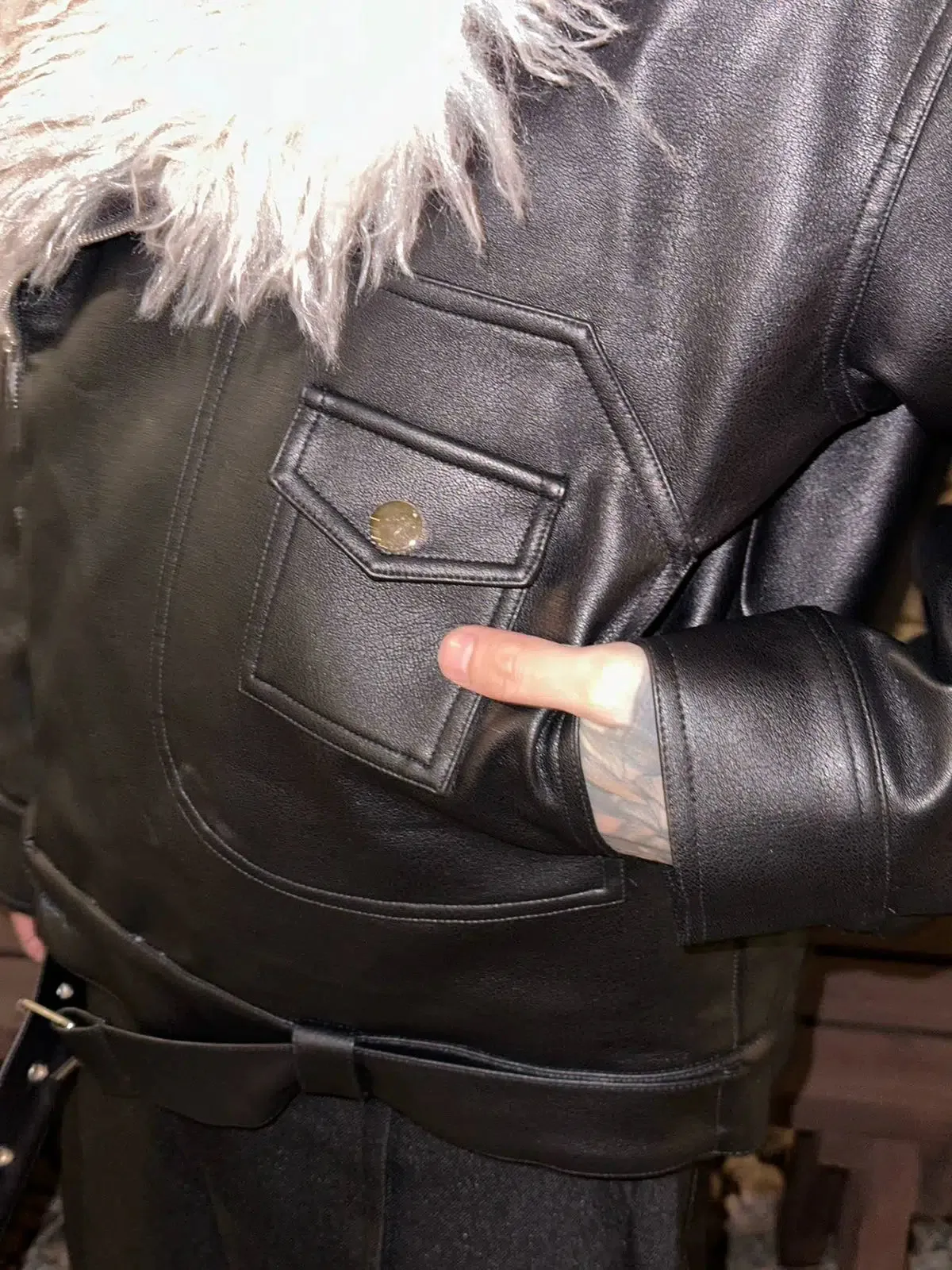 Faux Fur Collar Leather Jacket