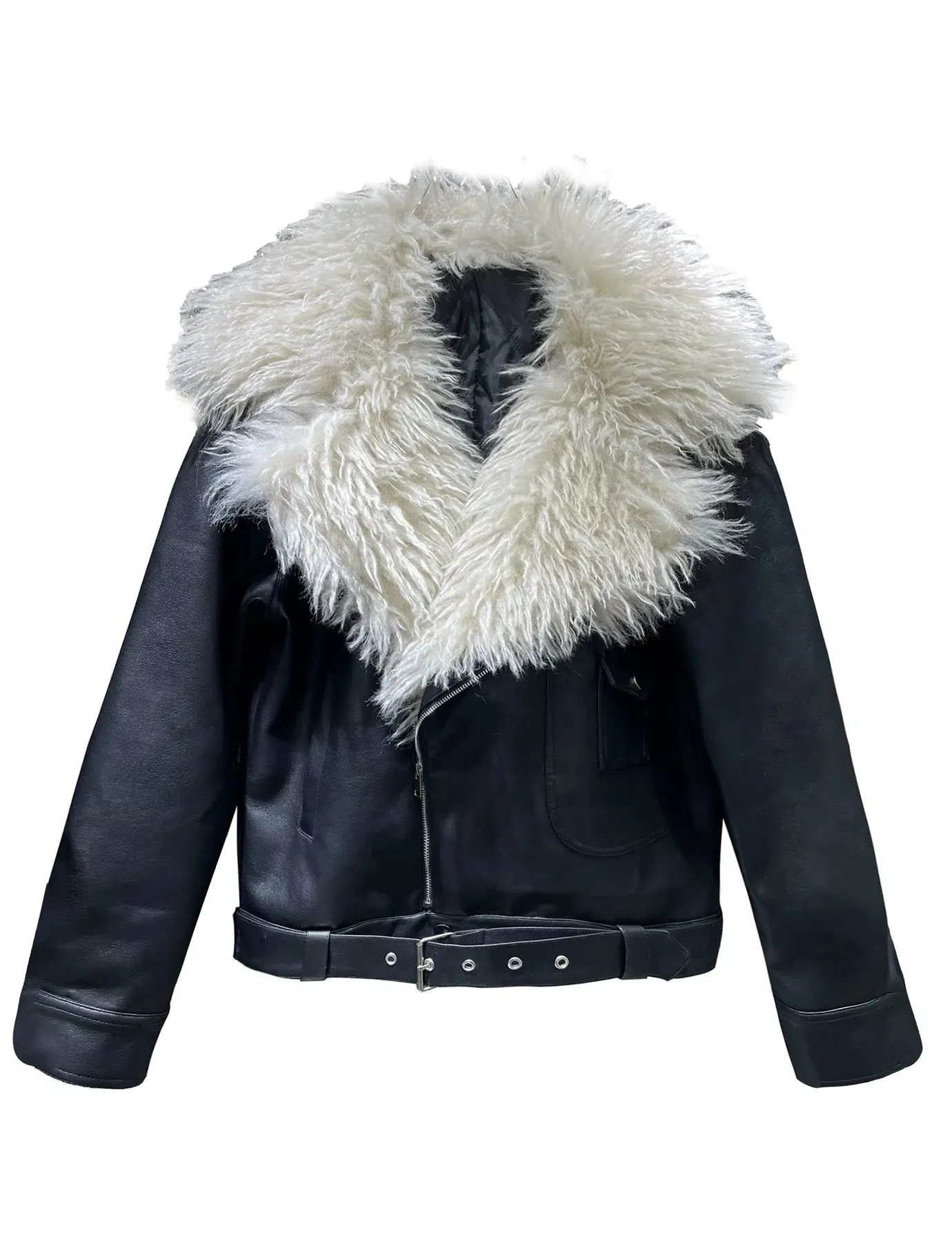 Faux Fur Collar Leather Jacket