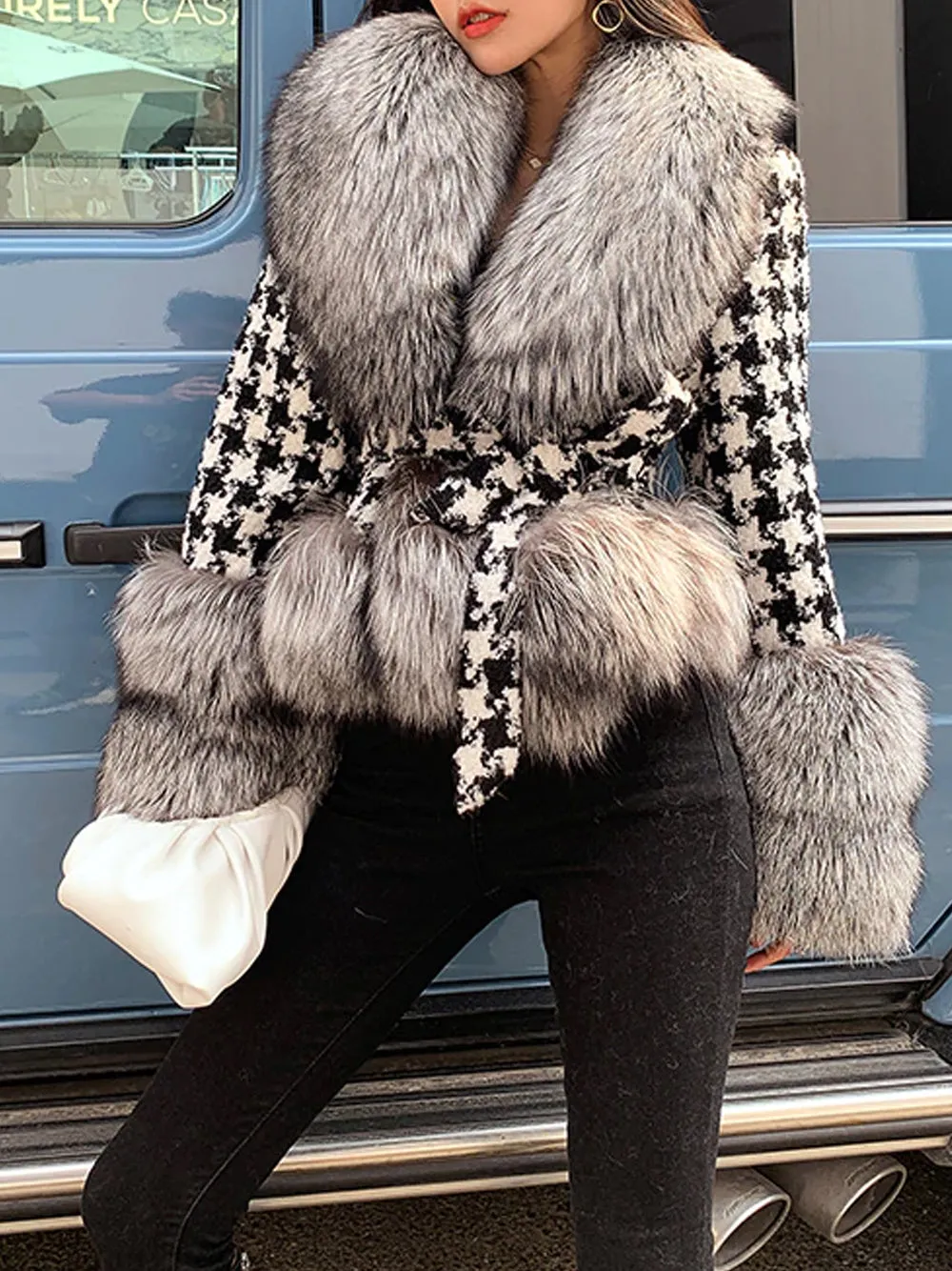 Faux Fur Houndstooth Jacket