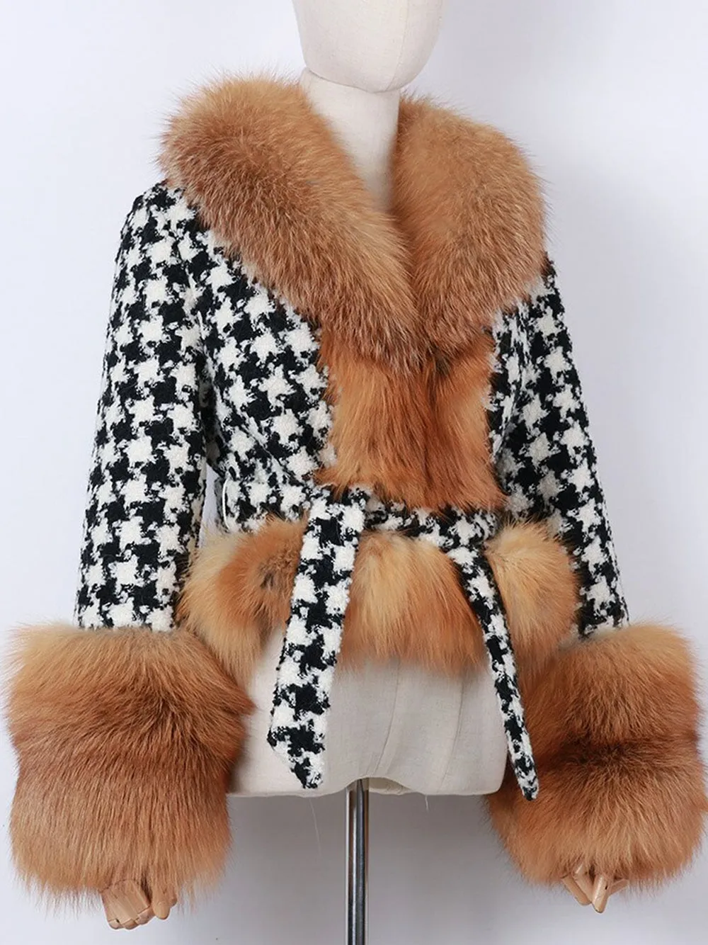 Faux Fur Houndstooth Jacket