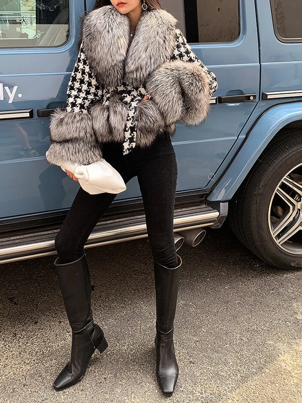 Faux Fur Houndstooth Jacket