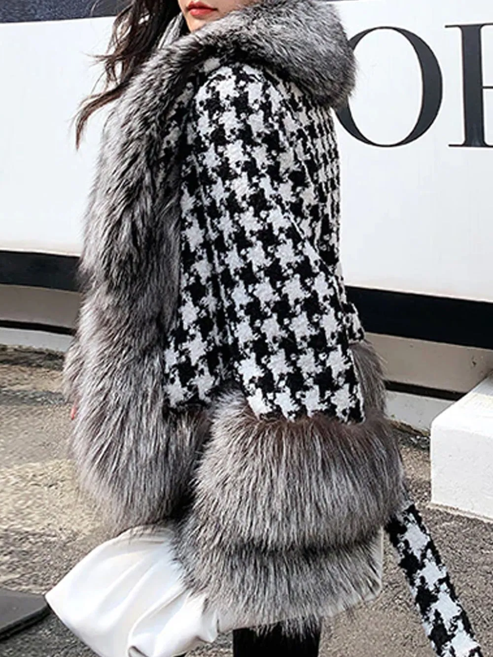 Faux Fur Houndstooth Jacket