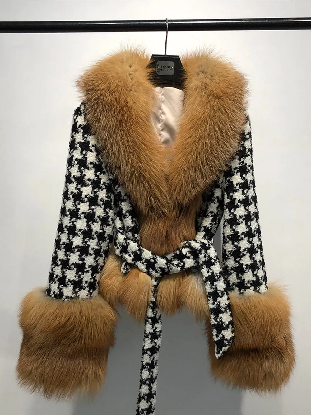 Faux Fur Houndstooth Jacket