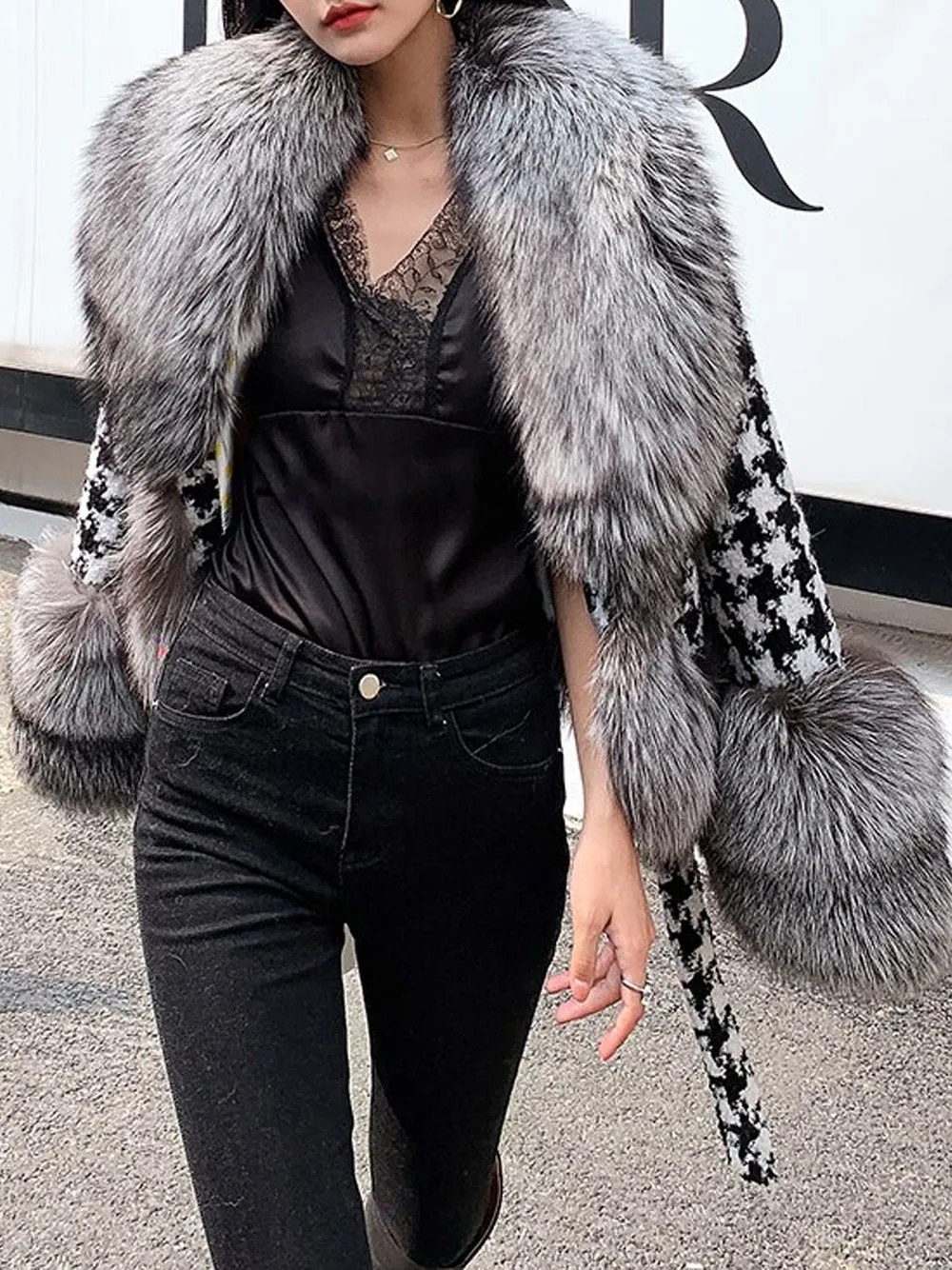 Faux Fur Houndstooth Jacket