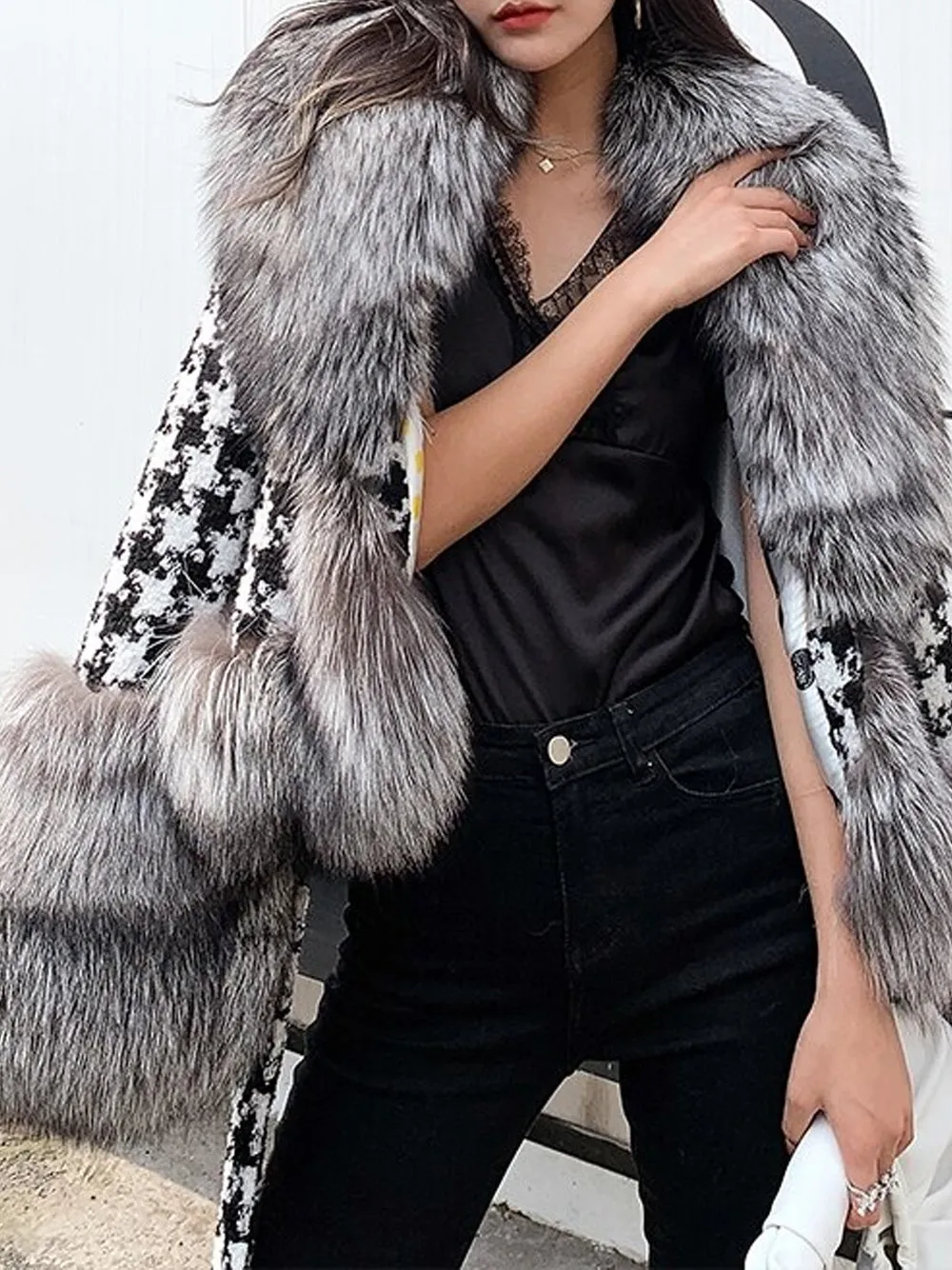 Faux Fur Houndstooth Jacket