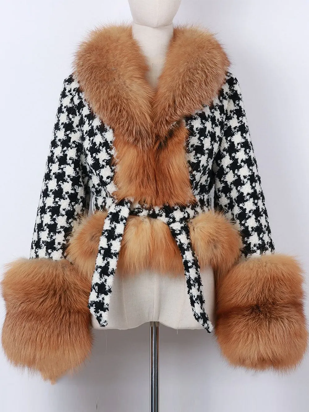 Faux Fur Houndstooth Jacket