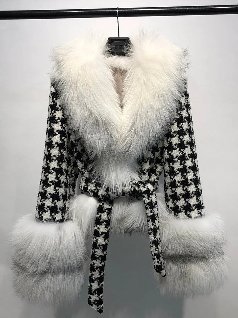 Faux Fur Houndstooth Jacket