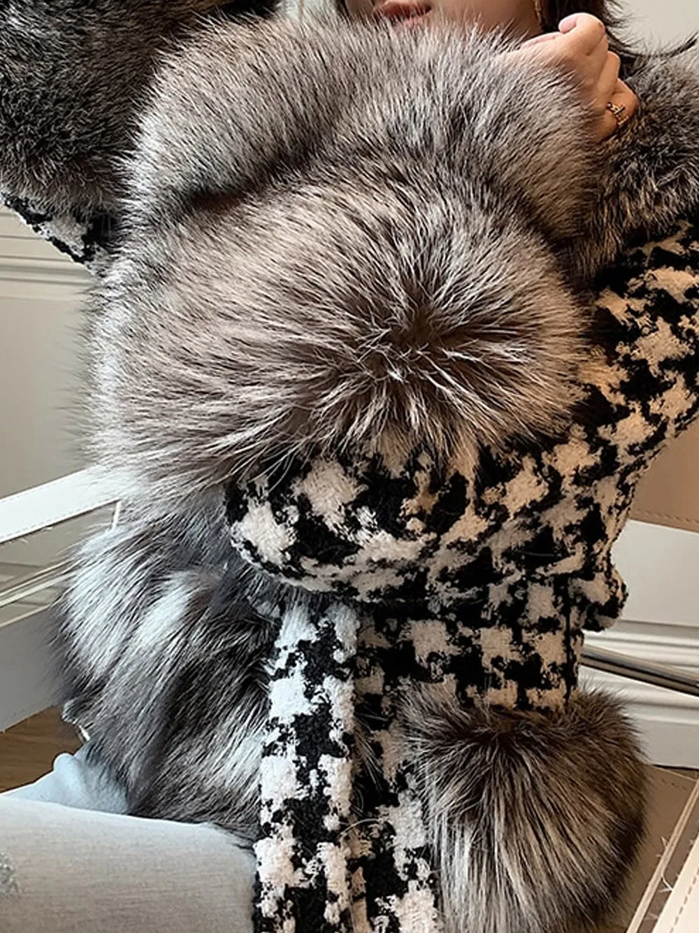 Faux Fur Houndstooth Jacket