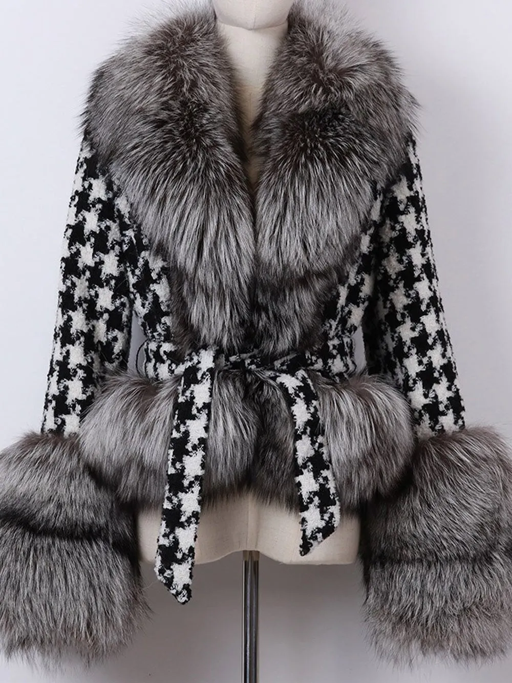 Faux Fur Houndstooth Jacket