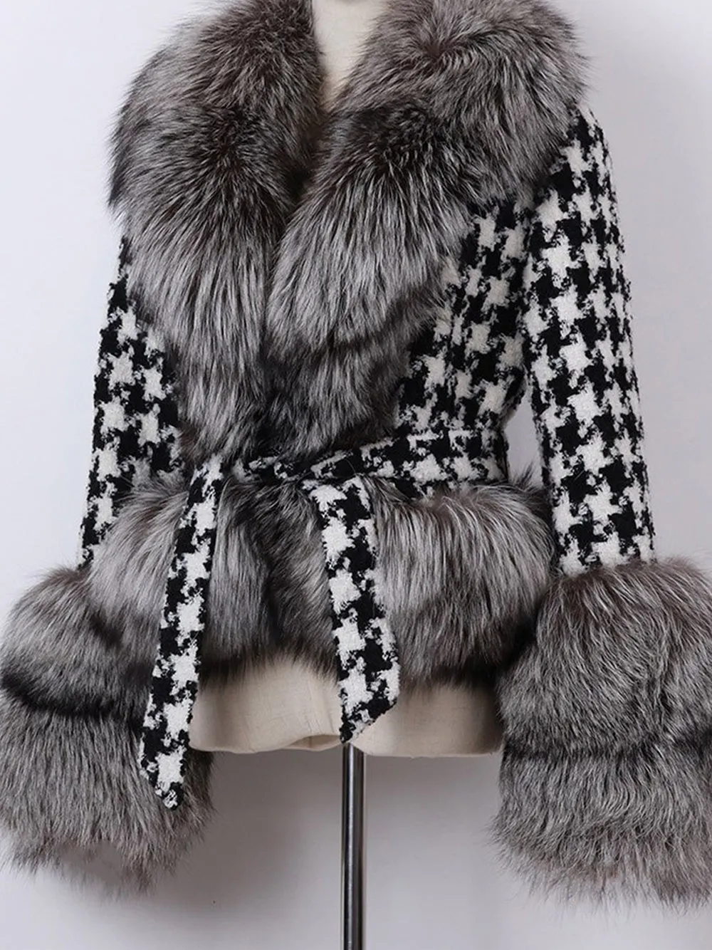 Faux Fur Houndstooth Jacket